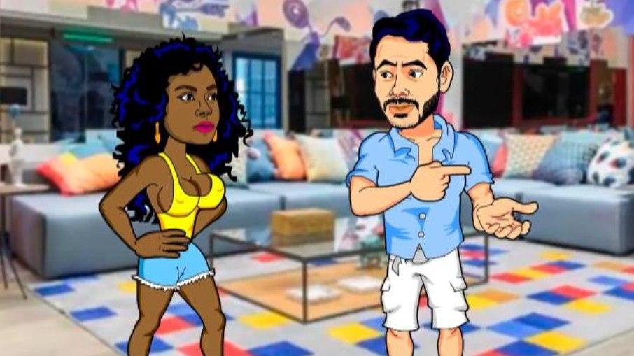 'BBB 21': Maurício Ricardo faz charge de Lumena e Rodolffo