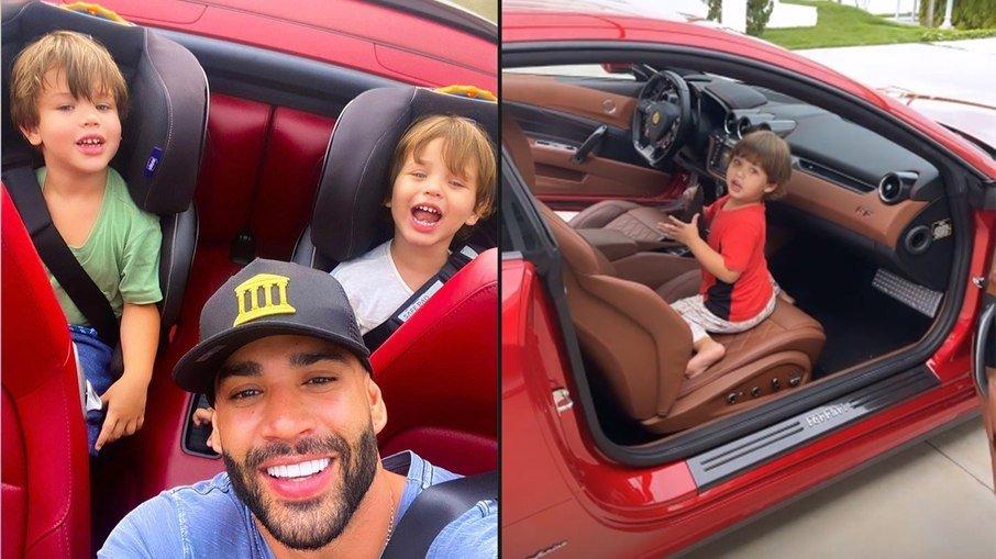 Filho de Gusttavo Lima brinca em Ferrari avaliada em R$ 1,3 milhão