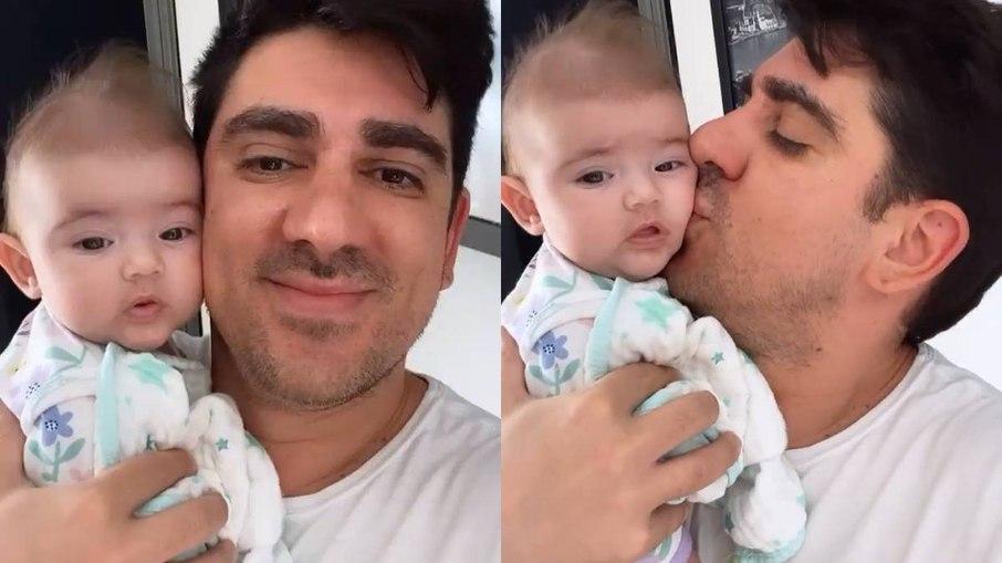 Marcelo Adnet samba com a filha Alice, de 2 meses