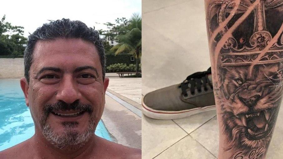 Filho de Tom Veiga faz tatuagem em homenagem ao intérprete do Louro José