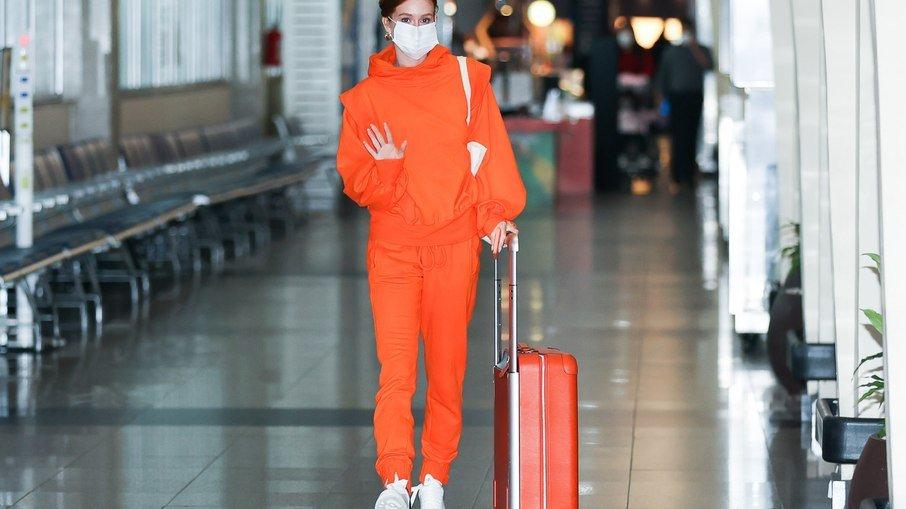 Marina Ruy Barbosa é vista em aeroporto de São Paulo com mala de R$ 23 mil