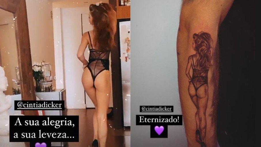 Pedro Scooby tatua a esposa Cintia Dicker no braço: 