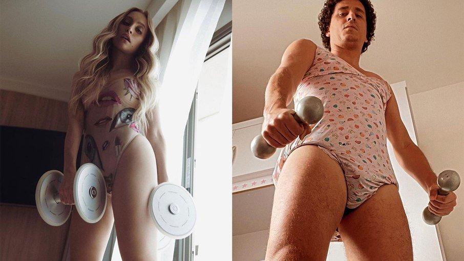 Rafael Portugal copia look de Carla Diaz para malhar e brinca: 