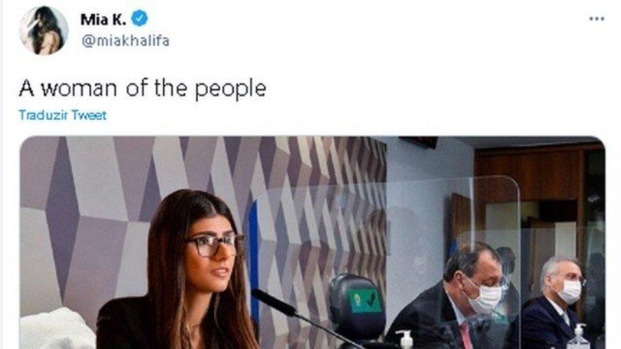Mia Khalifa posta montagem dela própria na CPI após ser mencionada por senador