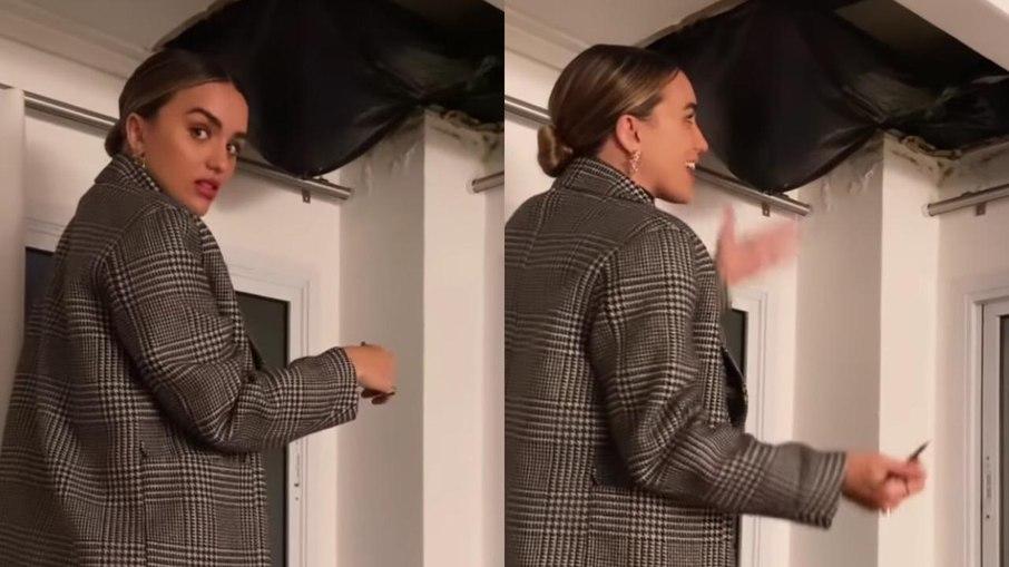 Parte do teto da casa de Rafa Kalimann cai e apresentadora improvisa conserto