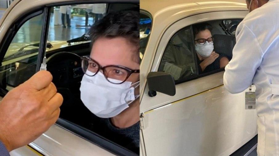 Sandra Annenberg é vacinada contra Covid-19 em fusca e encanta a web