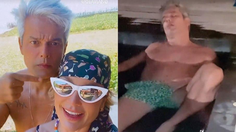 Flávia Alessandra mostra Otaviano Costa dormindo na piscina de tão bêbado