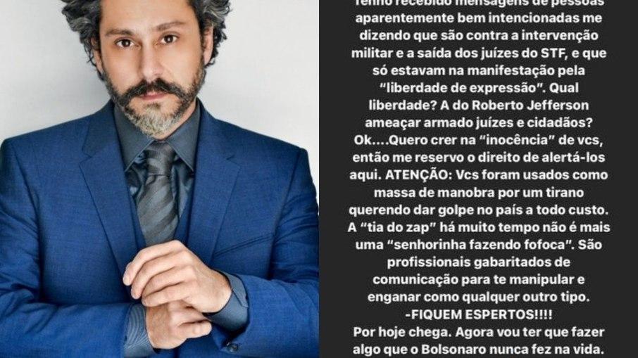 Alexandre Nero critica fãs que foram a ato bolsonarista: 