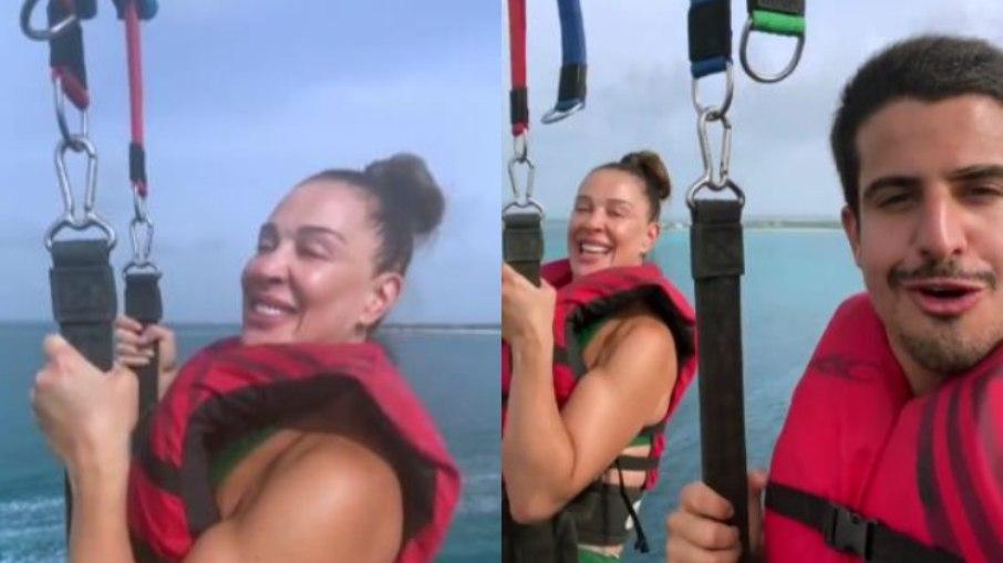 Claudia Raia e Enzo Celulari curtem esporte radical: 'Loucura por amor'