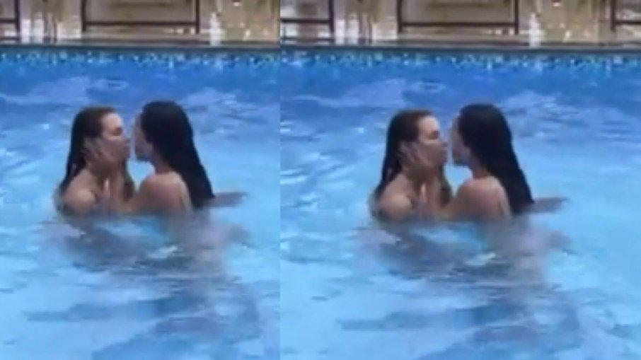 'A Fazenda 13': Dayane Mello e Aline Mineiro trocam beijos na piscina