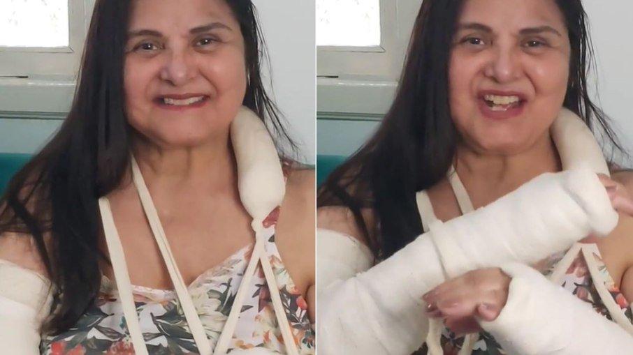 Elizângela leva tombo e quebra os dois braços
