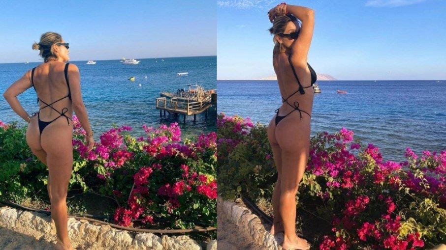No Egito, Flávia Alessandra posa de biquíni e surpreende fãs com corpão