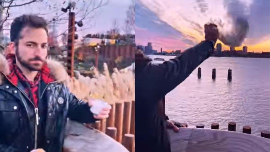 Thales Bretas joga cinzas de Paulo Gustavo em Nova York