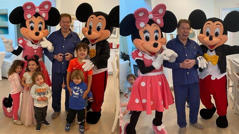 Silvio Santos posa de pijama ao lado dos netos nos Estados Unidos