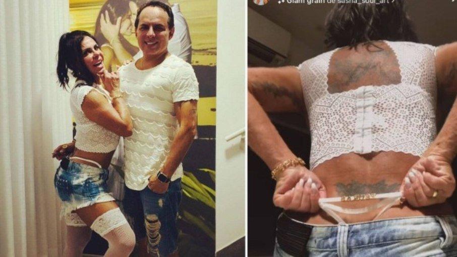 Gretchen homenageia o marido usando calcinha com o nome dele