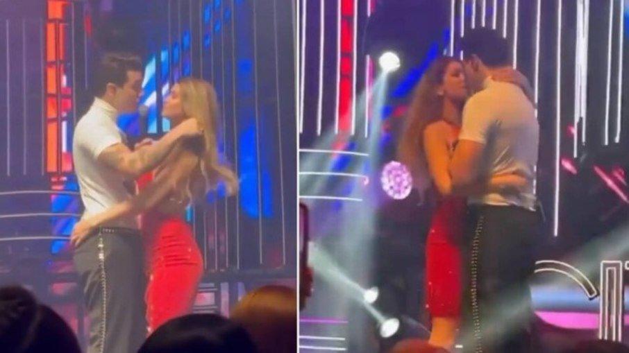 Luan Santana beija namorada em palco de show após dança; veja vídeo