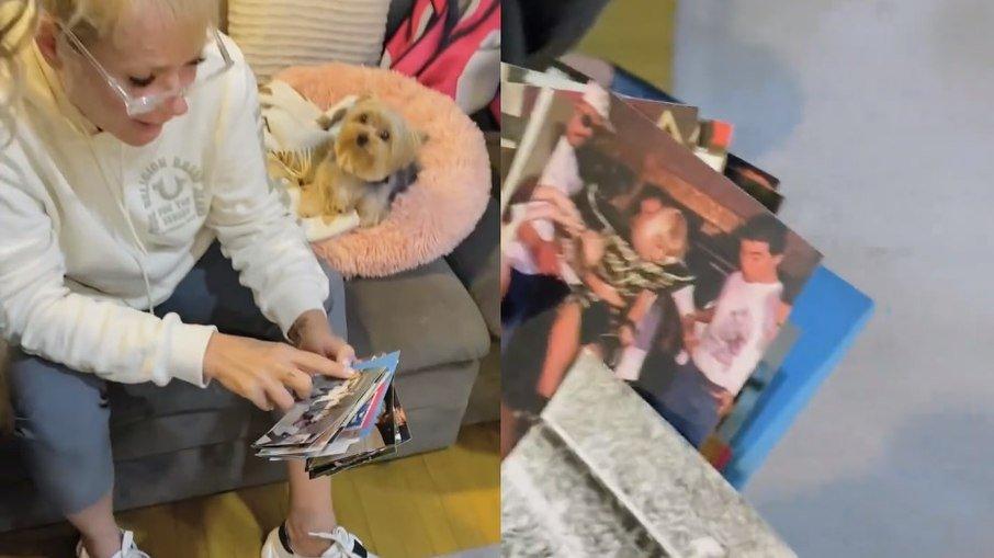 Xuxa vê fotos antigas em gravações de documentário