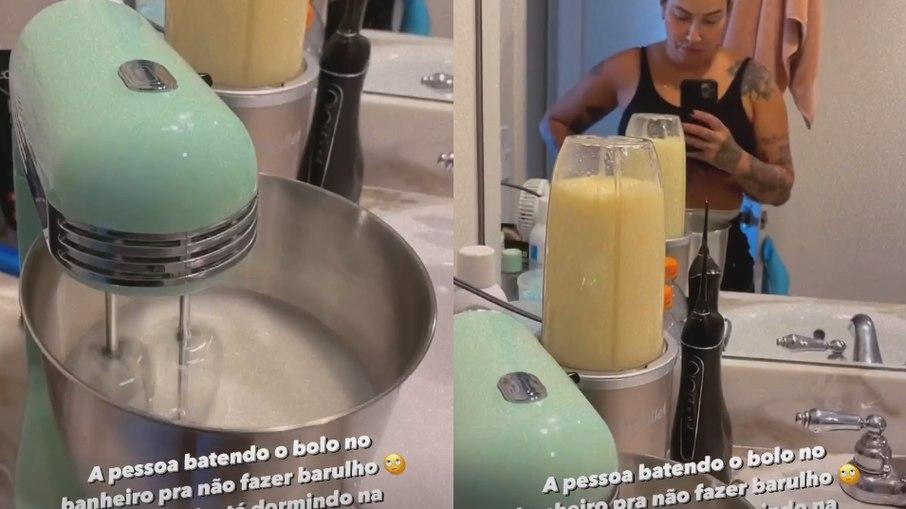 Dani Bolina bate bolo no banheiro para não acordar a filha