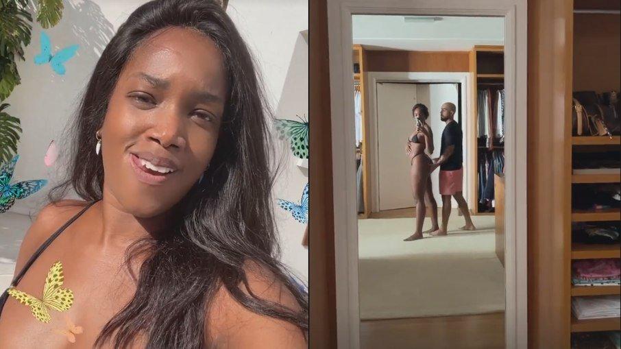 Iza curte dia de piscina em casa com o marido: 