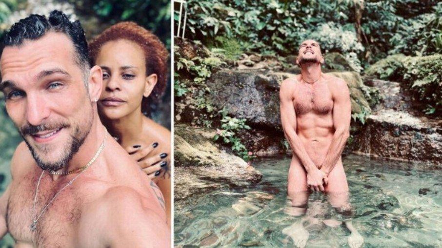 Igor Rickli e Aline Wirley tomam banho nus em piscina natural de casa