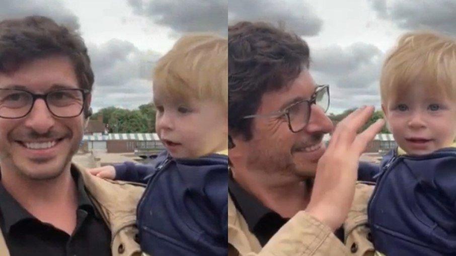 Repórter faz entrada ao vivo com filho no colo: 'Que momento'