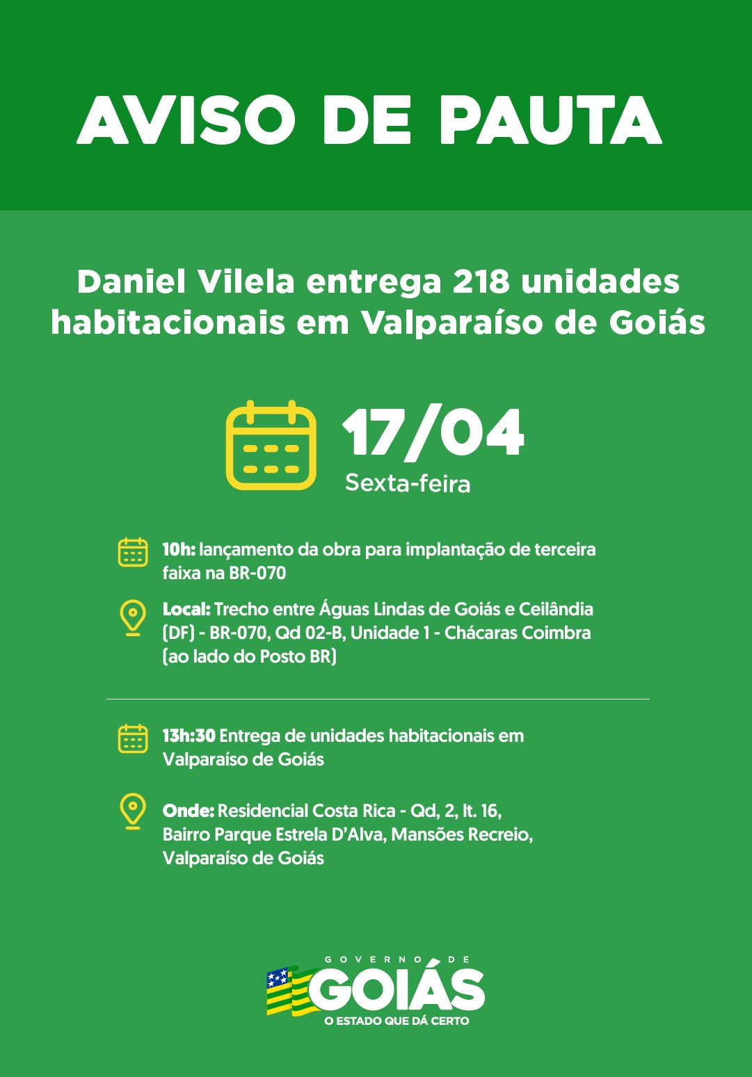 Agenda do governador para sexta-feira