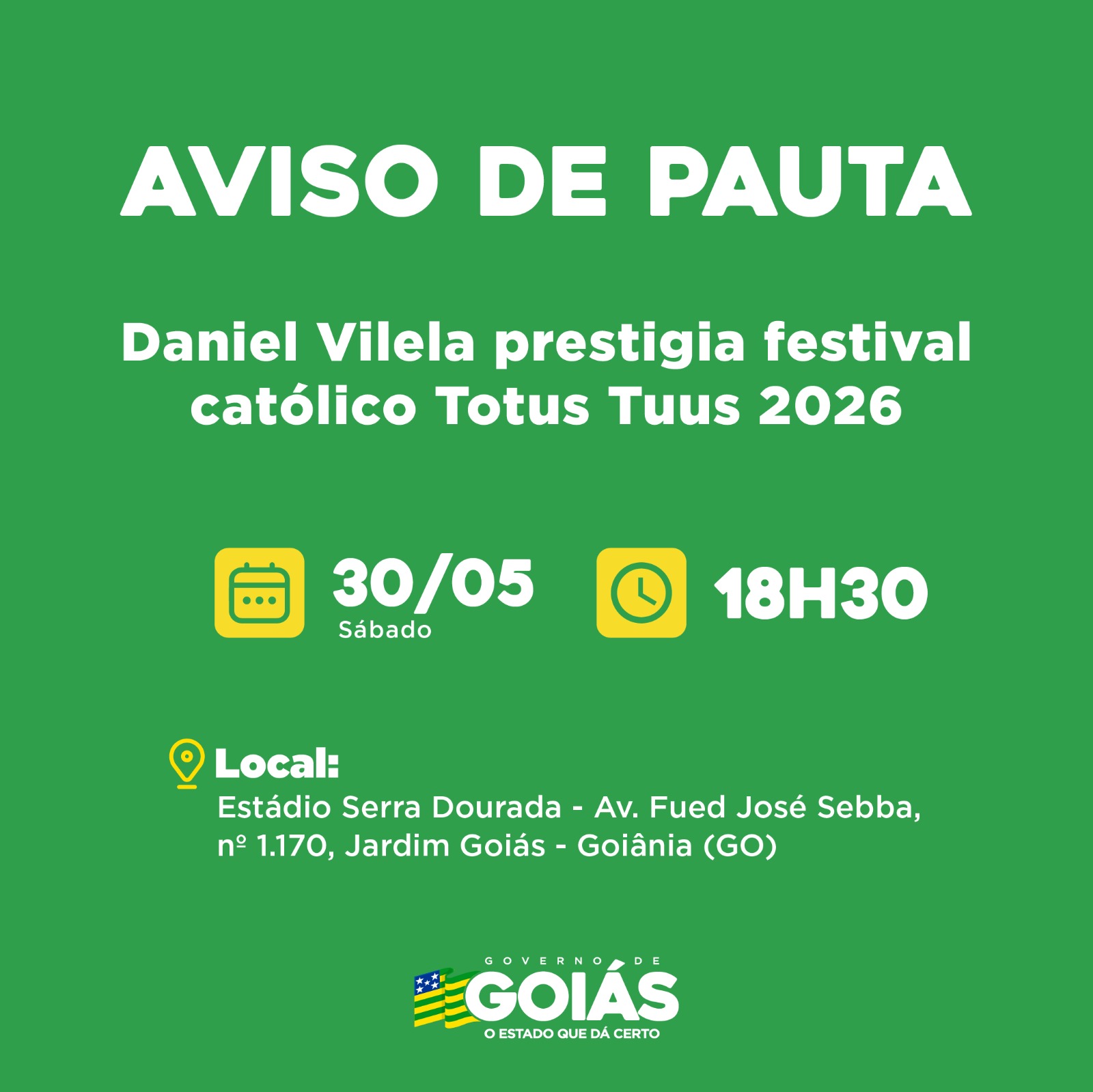 Agenda do governador para sábado à noite
