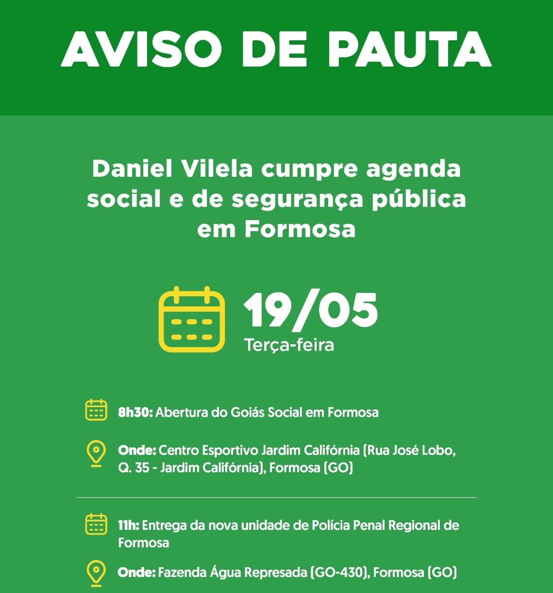 Agenda do governador para terça-feira