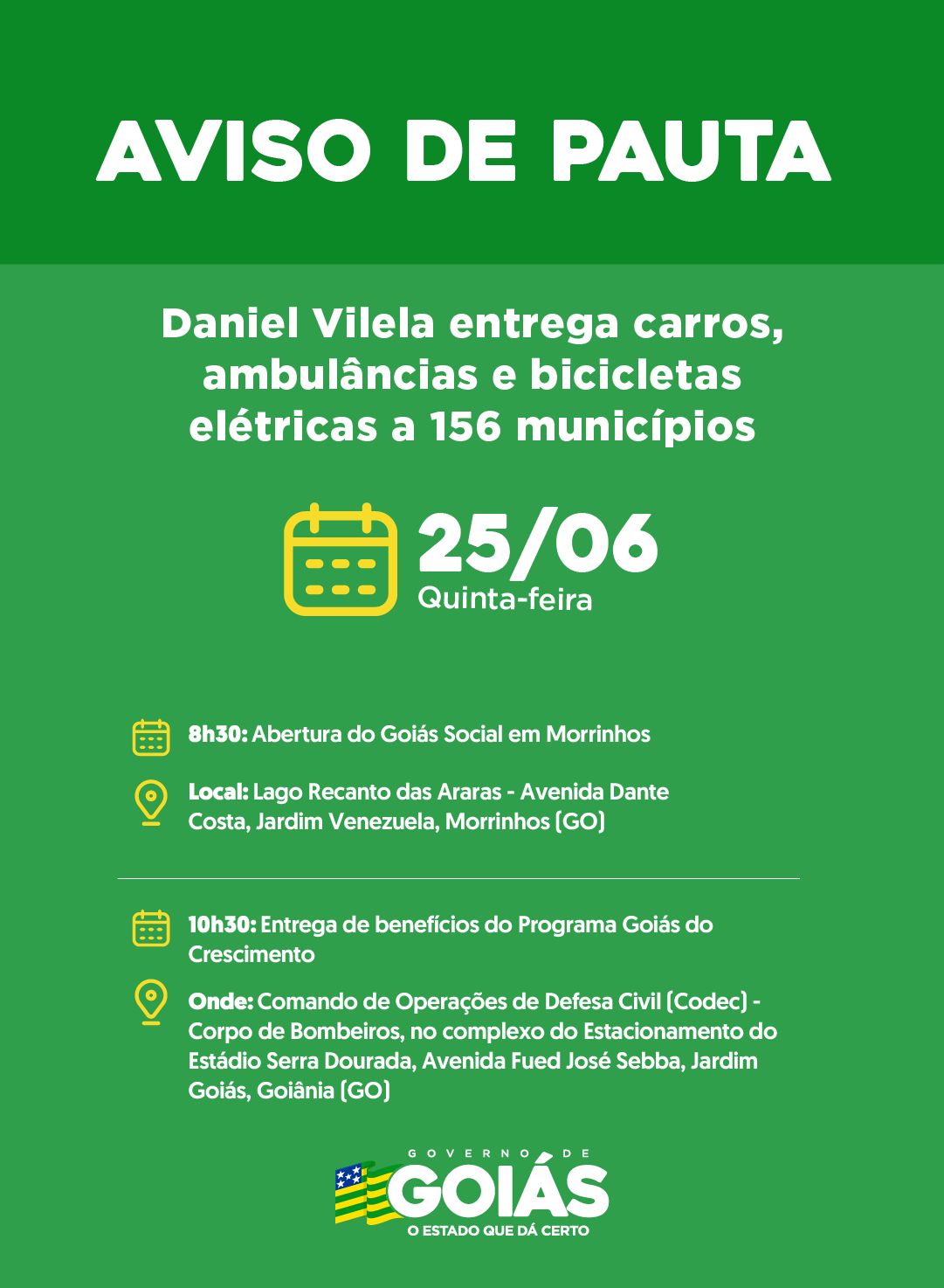 Agenda do governador para quinta-feira