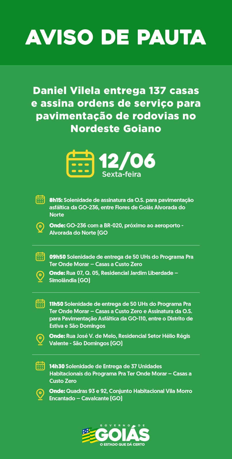 Agenda do governador para sexta-feira
