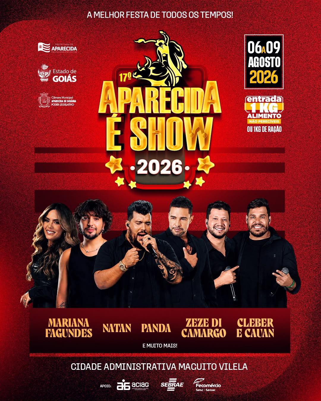 Com grandes atrações nacionais, Aparecida é Show 2026 será realizado entre os dias 6 e 9 de agosto