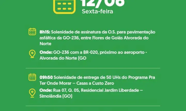 Agenda do governador para sexta-feira