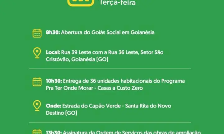 Agenda do governador para terça-feira