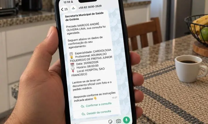 Prefeitura de Goiânia anuncia envio de mensagem para confirmação de agendamento para consultas especializadas